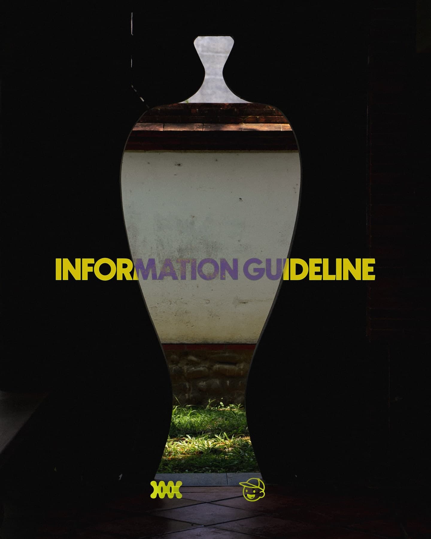 Information guideline post: the title over a vase-shaped doorway