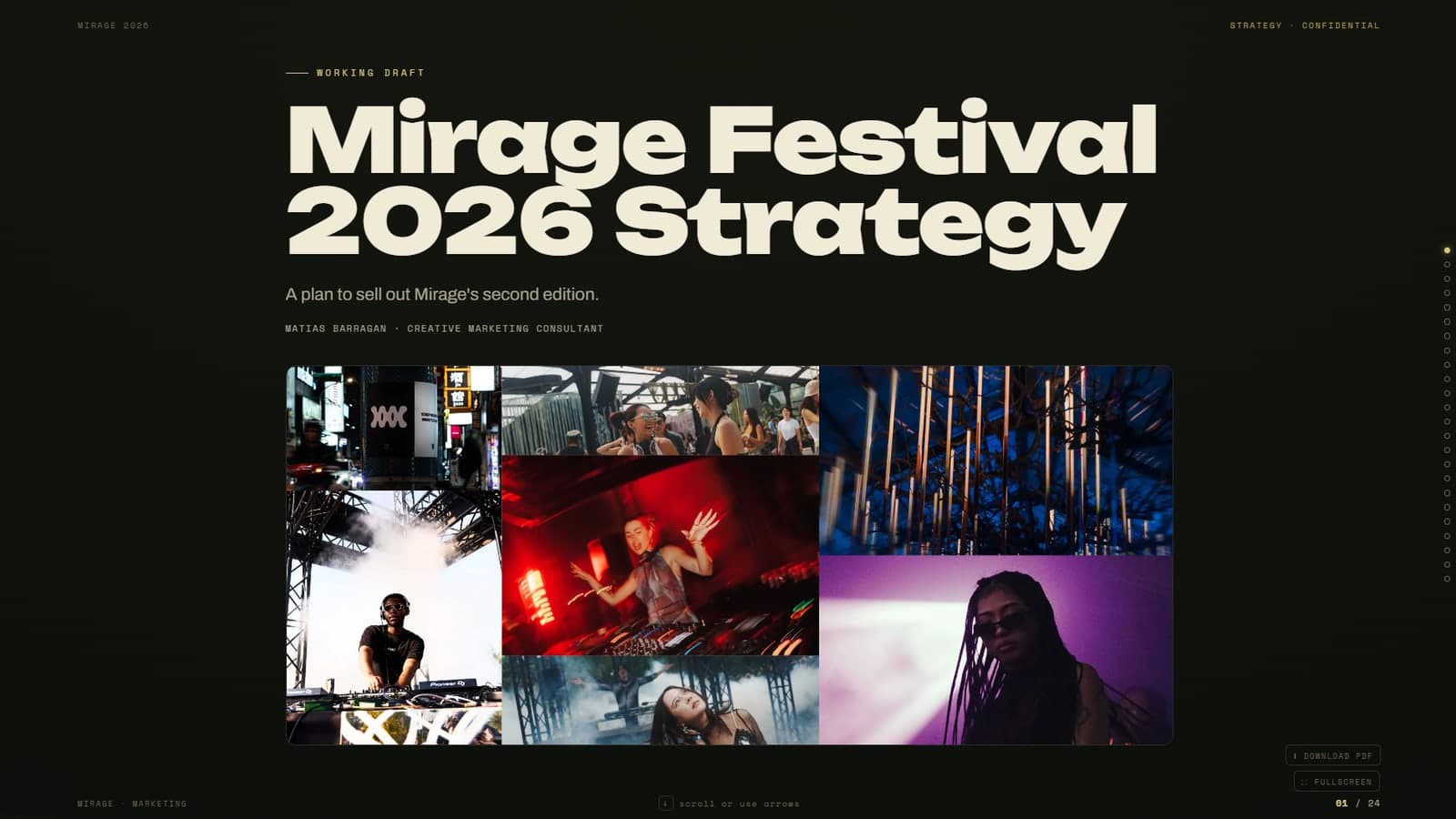 Cover slide: Mirage Festival 2026 Strategy