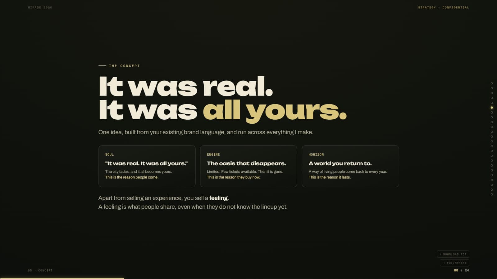 Slide: the concept, "It was real. It was all yours."